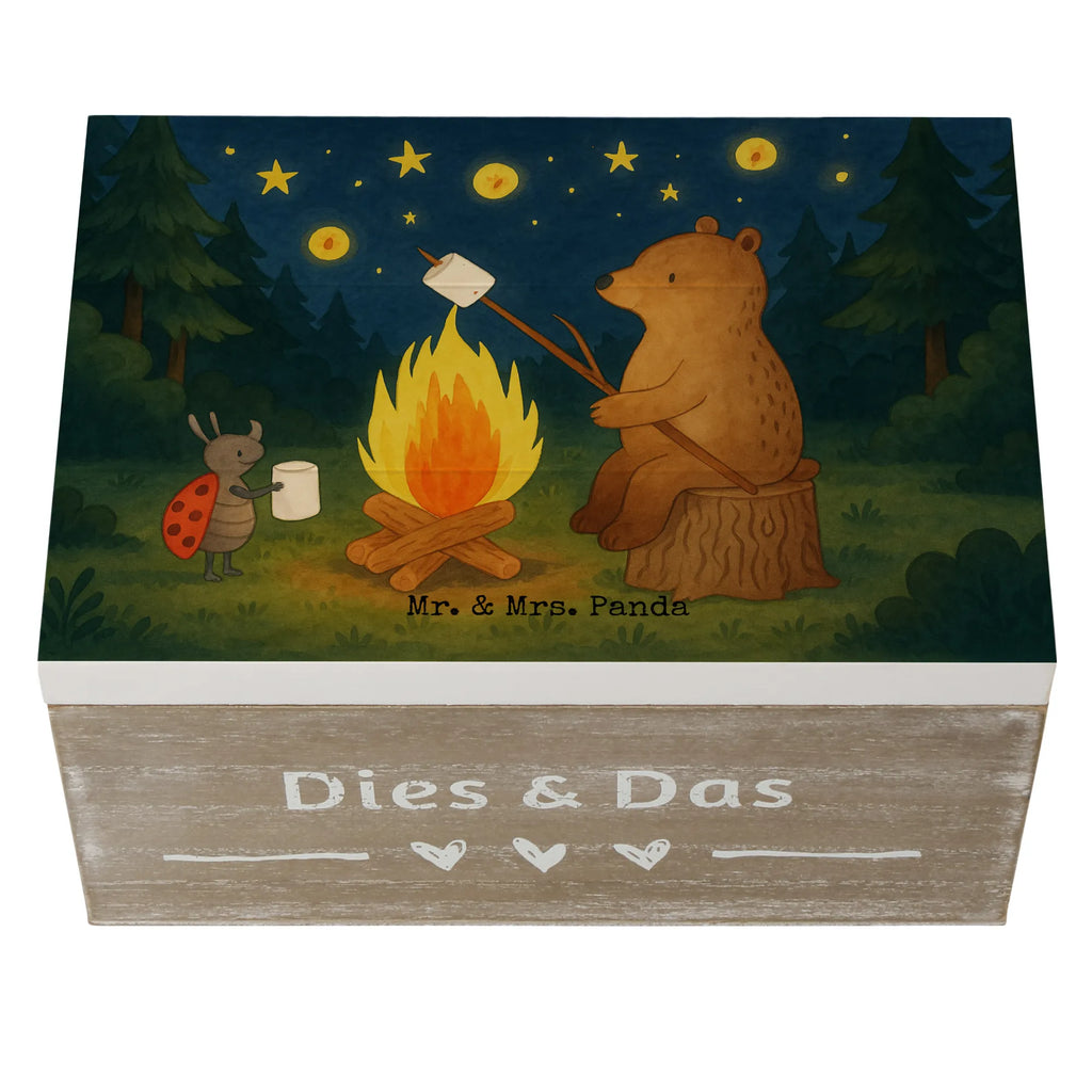 Holzkiste Bär & Marienkäfer Lagerfeuer Design Geschenkbox, Schatzkiste, Truhe, Geschenkdose, Holzkiste, Dekokiste, Erinnerungskiste, Aufbewahrungsbox, Erinnerungsbox, XXL, Kiste, Schatulle, Bär, Teddy, Teddybär, Lagerfeuer