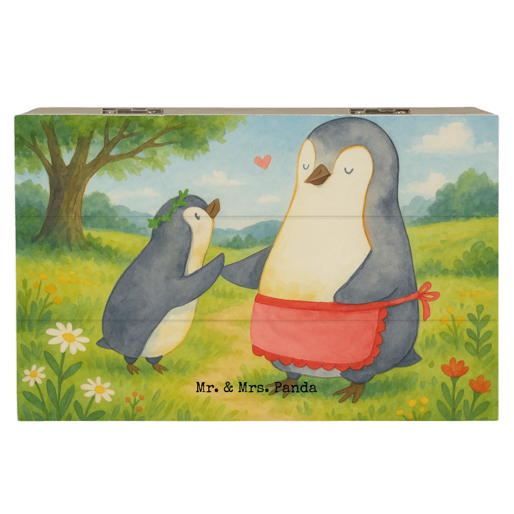 Wooden chest Penguin with child Design Aufbewahrungsbox, Dekokiste, XXL, Erinnerungskiste, Holzkiste, Erinnerungsbox, Truhe, Geschenkdose, Schatulle, Geschenkbox, Kiste, Schatzkiste, Familie, Vatertag, Muttertag, Bruder, Schwester, Mama, Papa, Oma, Opa, Mutti, Mami, Geburststag, Mutter, Geschenk