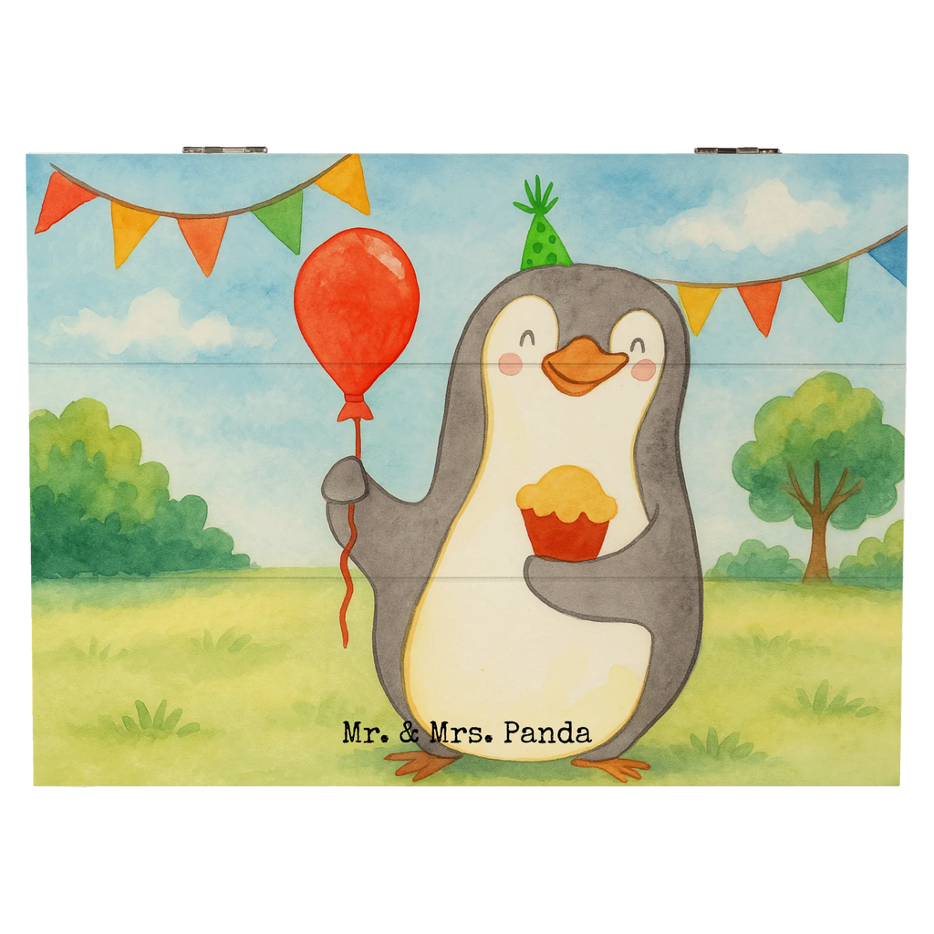 Holzkiste Pinguin Geburtstag Design Dekokiste, XXL, Schatulle, Aufbewahrungsbox, Geschenkdose, Kiste, Erinnerungsbox, Geschenkbox, Schatzkiste, Truhe, Holzkiste, Erinnerungskiste, Geburtstag, Geburtstagsgeschenk, Geschenk, Feiern, Kuchen, Torte, Party, Geschenke