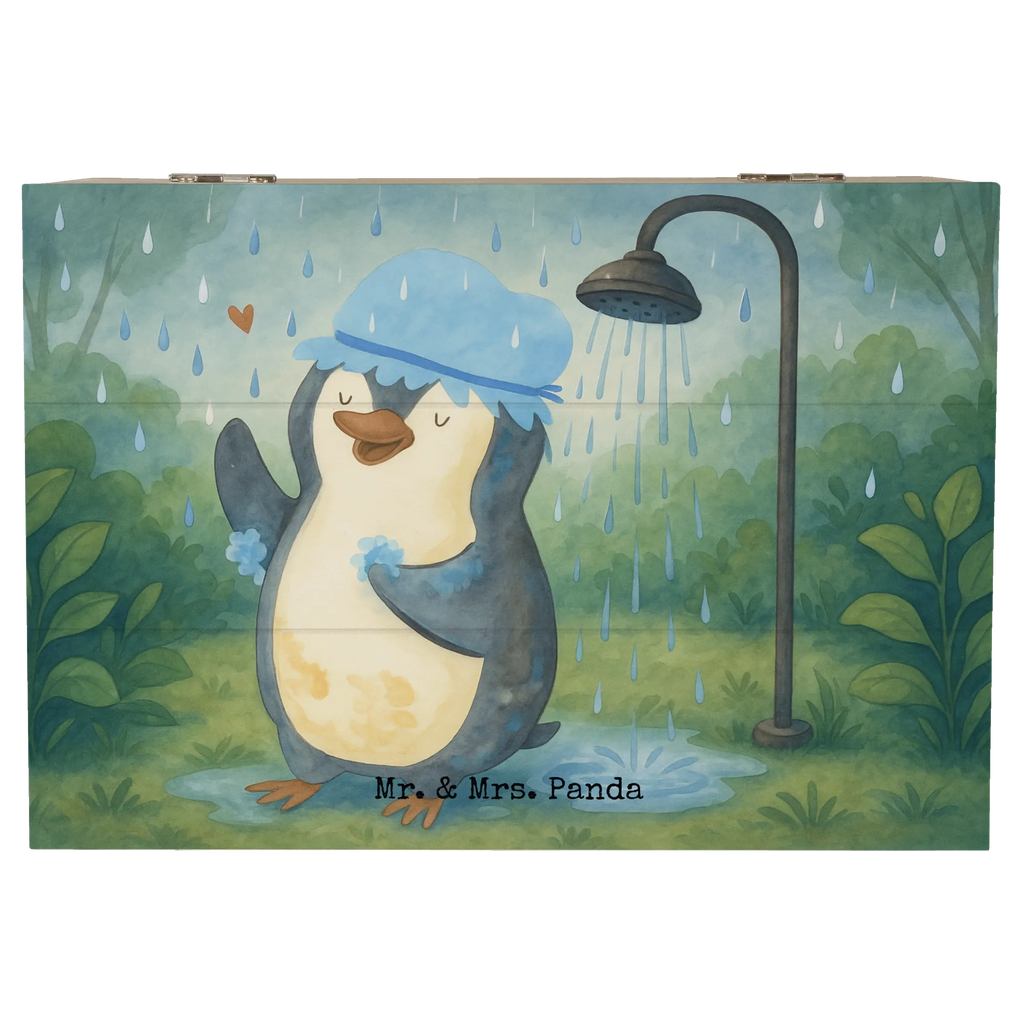 Wooden chest Penguin have a shower Design Schatzkiste, Aufbewahrungsbox, Geschenkdose, Dekokiste, Erinnerungsbox, Erinnerungskiste, Holzkiste, Schatulle, XXL, Truhe, Geschenkbox, Kiste, Pinguin, Motivation, Neustart, Neuanfang, duschen, Lebensmotto, Dusche, glücklich sein, Pinguine