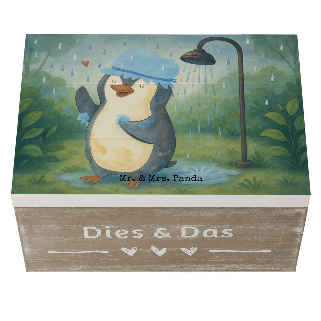 Wooden chest Penguin have a shower Design Schatzkiste, Aufbewahrungsbox, Geschenkdose, Dekokiste, Erinnerungsbox, Erinnerungskiste, Holzkiste, Schatulle, XXL, Truhe, Geschenkbox, Kiste, Pinguin, Motivation, Neustart, Neuanfang, duschen, Lebensmotto, Dusche, glücklich sein, Pinguine