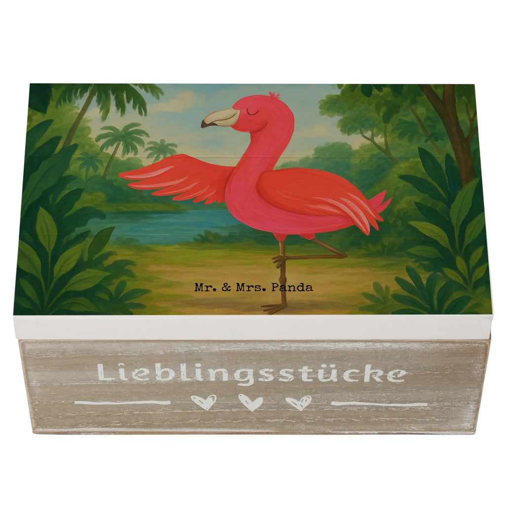 Wooden chest flamingo yoga Design Geschenkdose, Erinnerungskiste, Erinnerungsbox, Geschenkbox, XXL, Aufbewahrungsbox, Holzkiste, Dekokiste, Kiste, Schatzkiste, Truhe, Schatulle, Flamingo, Achtsamkeit, Ärger, Aufregen, Yoga-Übung, Entspannung, Vogel, Yoga, Tiefenentspannung, Namaste