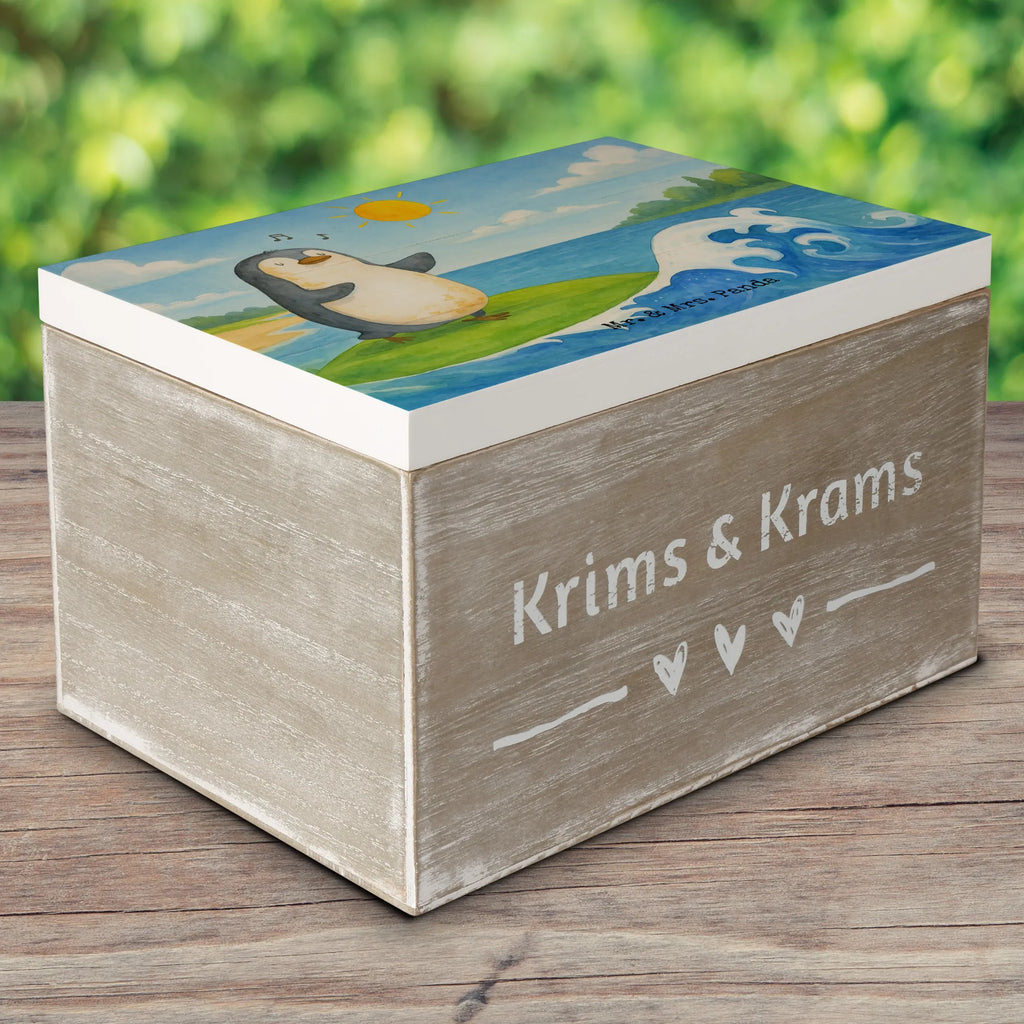 Holzkiste Pinguin Surfer Design Truhe, XXL, Kiste, Erinnerungsbox, Geschenkdose, Holzkiste, Geschenkbox, Erinnerungskiste, Schatzkiste, Schatulle, Aufbewahrungsbox, Dekokiste, Pinguin, Hawaii, Wellen, Pinguine, Portugal, Urlaub, surfen, Surfer, Wellen reiten