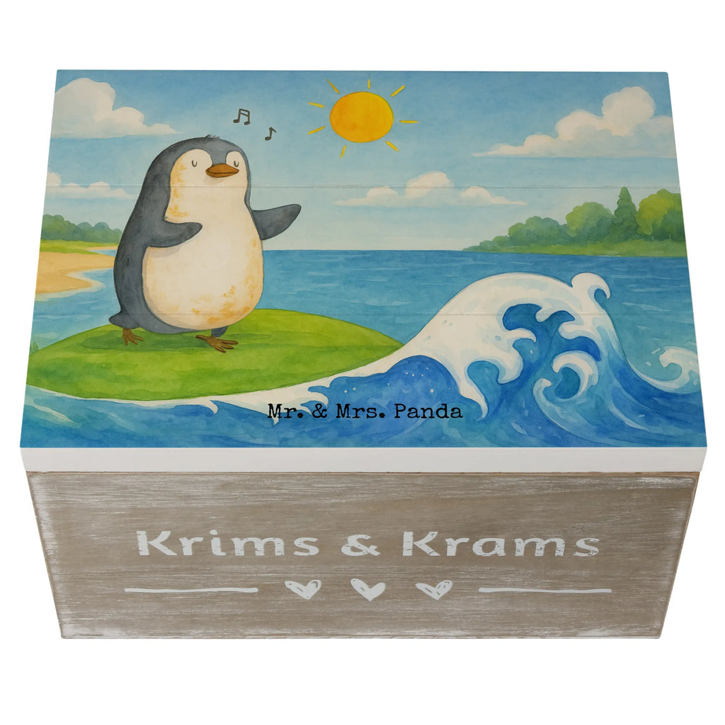 Holzkiste Pinguin Surfer Design Truhe, XXL, Kiste, Erinnerungsbox, Geschenkdose, Holzkiste, Geschenkbox, Erinnerungskiste, Schatzkiste, Schatulle, Aufbewahrungsbox, Dekokiste, Pinguin, Hawaii, Wellen, Pinguine, Portugal, Urlaub, surfen, Surfer, Wellen reiten
