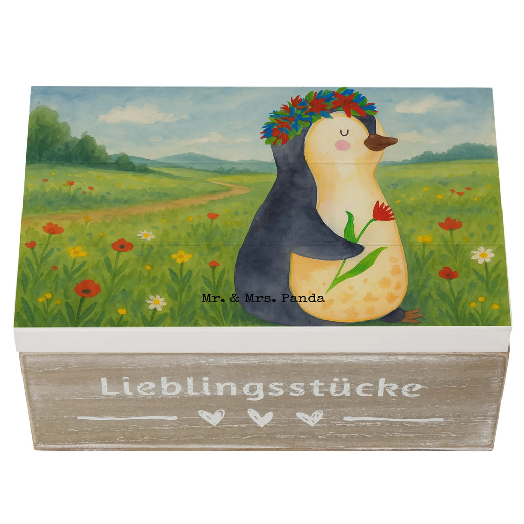 Wooden chest Penguin Flower Design Geschenkdose, Schatulle, Holzkiste, Dekokiste, Schatzkiste, Aufbewahrungsbox, XXL, Geschenkbox, Truhe, Kiste, Erinnerungsbox, Erinnerungskiste, Pinguin, Geschenkidee, Leben, Motivation, Blumenkranz, Lebenslust, Wünsche, Liebeskummer, Universum, Pinguine, Ziele, Lebensziele