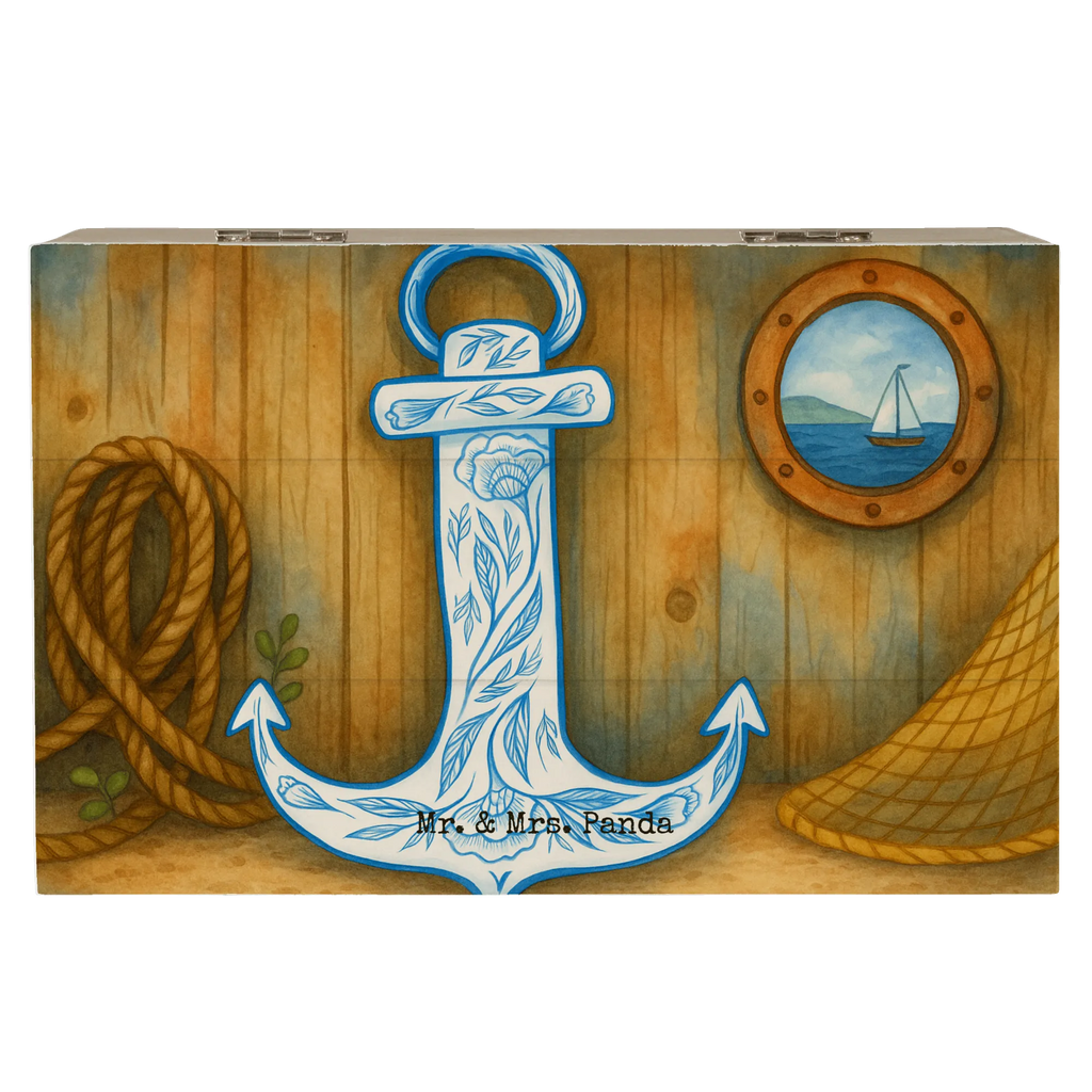 Wooden chest anchor Blue Design Aufbewahrungsbox, Schatzkiste, Erinnerungskiste, XXL, Kiste, Dekokiste, Geschenkdose, Schatulle, Erinnerungsbox, Truhe, Holzkiste, Geschenkbox, Tiermotive, Gute Laune, lustige Sprüche, Tiere