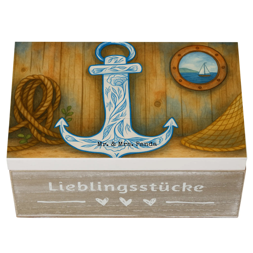 Wooden chest anchor Blue Design Aufbewahrungsbox, Schatzkiste, Erinnerungskiste, XXL, Kiste, Dekokiste, Geschenkdose, Schatulle, Erinnerungsbox, Truhe, Holzkiste, Geschenkbox, Tiermotive, Gute Laune, lustige Sprüche, Tiere