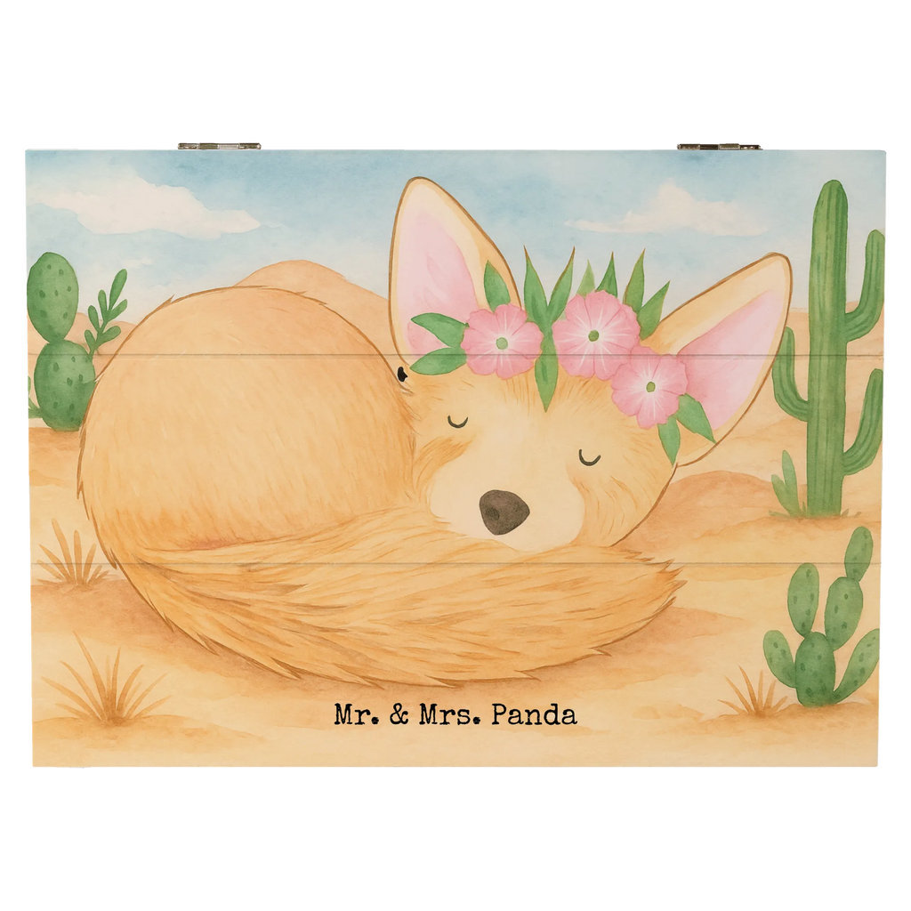 Skrzynia drewniana lis pustynny kwiaty Design Truhe, Erinnerungsbox, Schatulle, Schatzkiste, Geschenkbox, Geschenkdose, XXL, Holzkiste, Aufbewahrungsbox, Erinnerungskiste, Dekokiste, Kiste, Afrika, Wildtiere, Wüstenfuchs, Wüste, Glücklich, Blumen, Blumenkranz