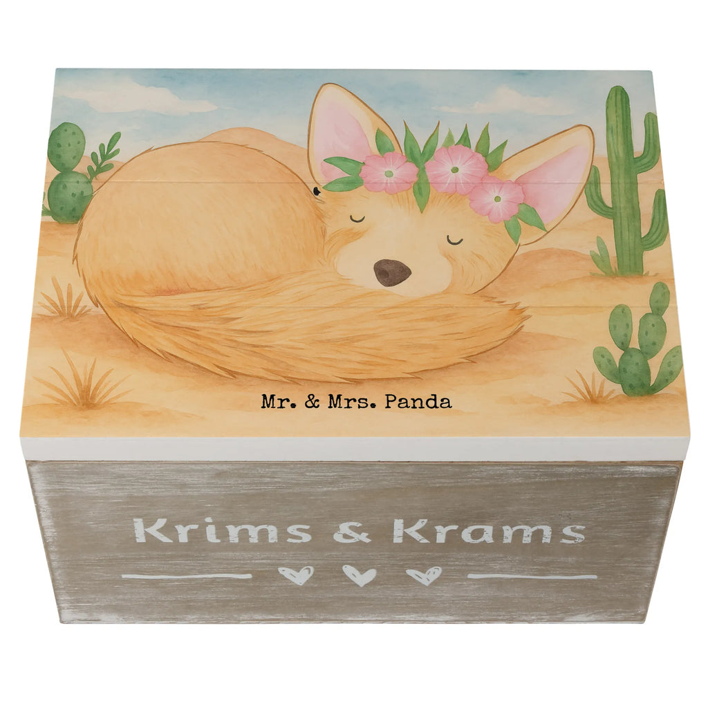 Skrzynia drewniana lis pustynny kwiaty Design Truhe, Erinnerungsbox, Schatulle, Schatzkiste, Geschenkbox, Geschenkdose, XXL, Holzkiste, Aufbewahrungsbox, Erinnerungskiste, Dekokiste, Kiste, Afrika, Wildtiere, Wüstenfuchs, Wüste, Glücklich, Blumen, Blumenkranz
