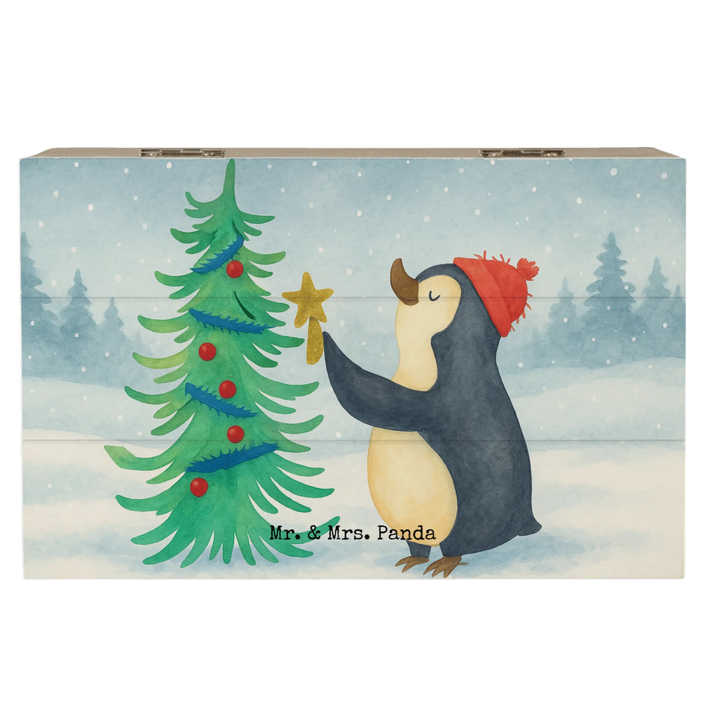 Holzkiste Pinguin Weihnachtsbaum Design Erinnerungskiste, Aufbewahrungsbox, Truhe, Geschenkdose, Dekokiste, Geschenkbox, Kiste, Schatzkiste, Schatulle, XXL, Holzkiste, Erinnerungsbox, Winter, Weihnachten, Weihnachtsdeko, Nikolaus, Advent, Heiligabend, Wintermotiv, Pinguin