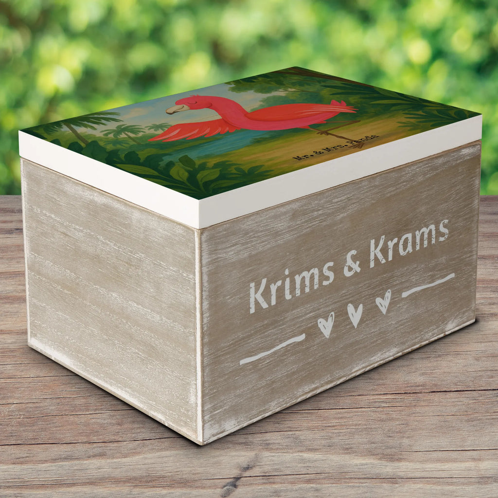 Wooden chest flamingo yoga Design Geschenkdose, Erinnerungskiste, Erinnerungsbox, Geschenkbox, XXL, Aufbewahrungsbox, Holzkiste, Dekokiste, Kiste, Schatzkiste, Truhe, Schatulle, Flamingo, Achtsamkeit, Ärger, Aufregen, Yoga-Übung, Entspannung, Vogel, Yoga, Tiefenentspannung, Namaste