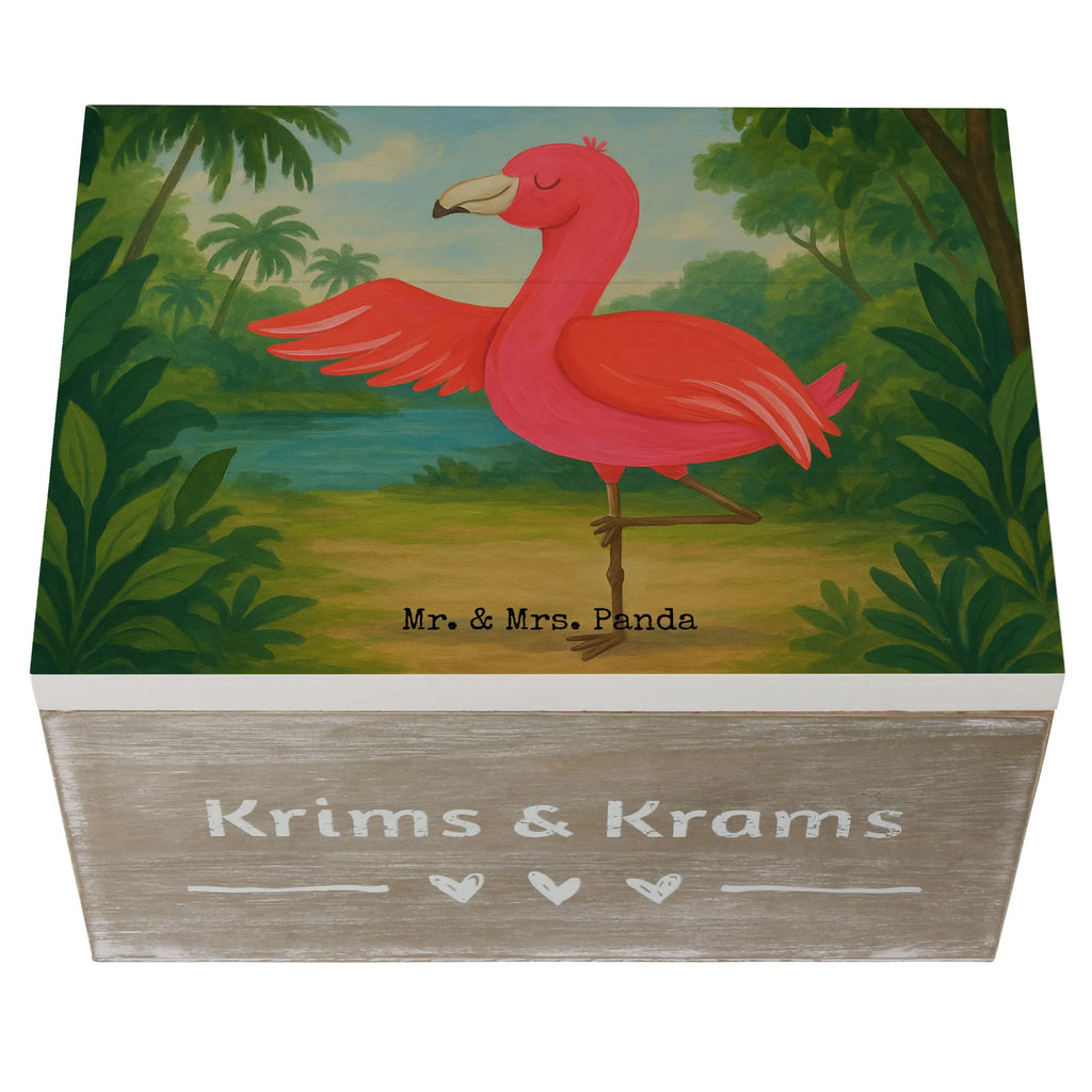 Wooden chest flamingo yoga Design Geschenkdose, Erinnerungskiste, Erinnerungsbox, Geschenkbox, XXL, Aufbewahrungsbox, Holzkiste, Dekokiste, Kiste, Schatzkiste, Truhe, Schatulle, Flamingo, Achtsamkeit, Ärger, Aufregen, Yoga-Übung, Entspannung, Vogel, Yoga, Tiefenentspannung, Namaste