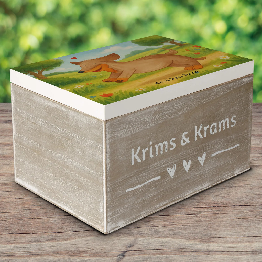 Wooden chest Dog dachshund Design Dekokiste, XXL, Erinnerungsbox, Aufbewahrungsbox, Erinnerungskiste, Kiste, Schatzkiste, Geschenkbox, Schatulle, Truhe, Holzkiste, Geschenkdose, Hund, Hundemotiv, Haustier, Hunderasse, Tierliebhaber, Hundebesitzer, Sprüche, Dachshund, Dackel, Hunde, happy dog