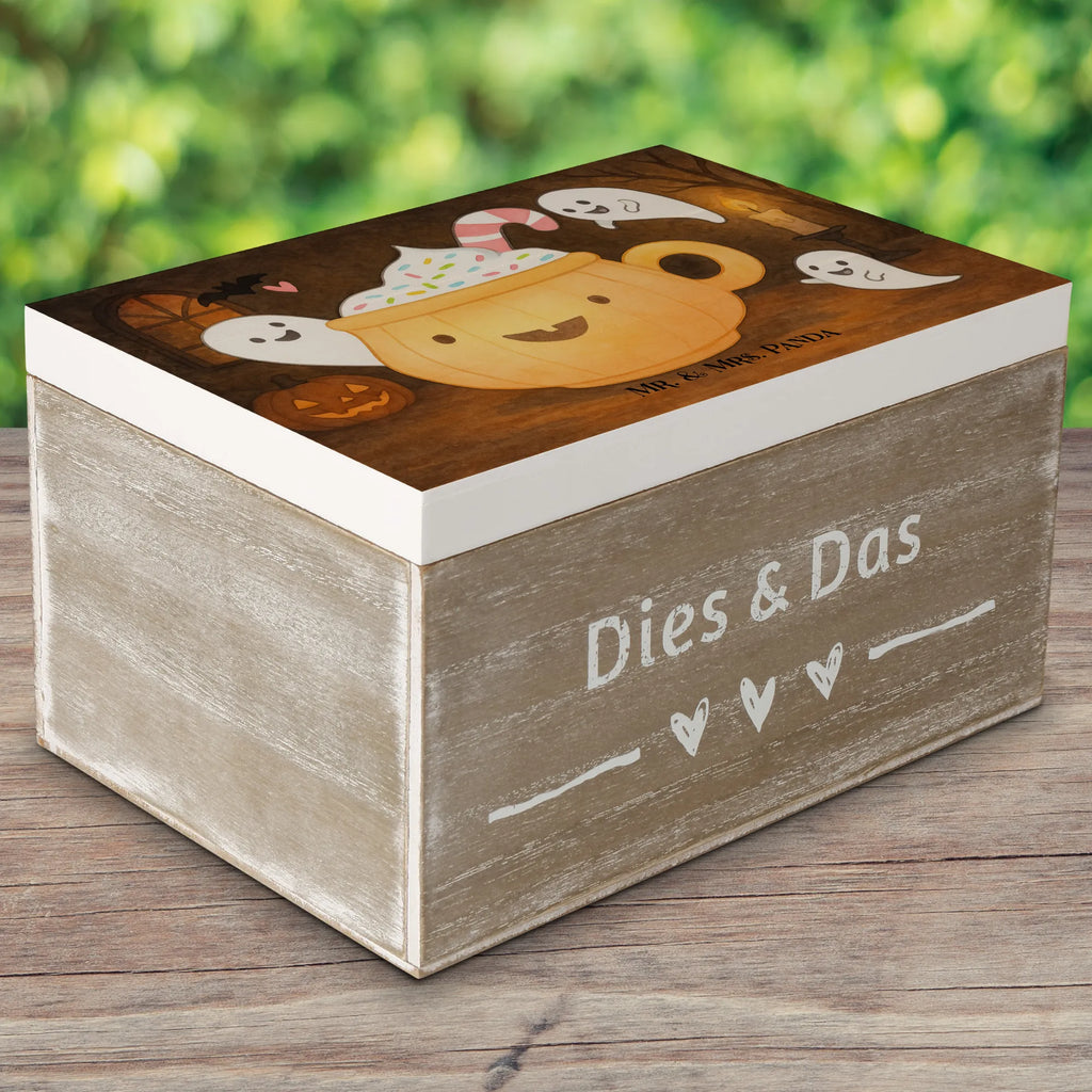 Holzkiste Kaffee Gespenst Design Erinnerungskiste, Erinnerungsbox, Schatzkiste, Kiste, Aufbewahrungsbox, Dekokiste, Holzkiste, Truhe, Geschenkbox, Geschenkdose, XXL, Schatulle, Halloween, Deko, Martinssingen, Dekoration, Geschenke, Schenken, Süßes sonst gibt's saures, Halloween Deko, Pumpkin spiced Latte, Kaffee, Gespenst, Trick or Treat