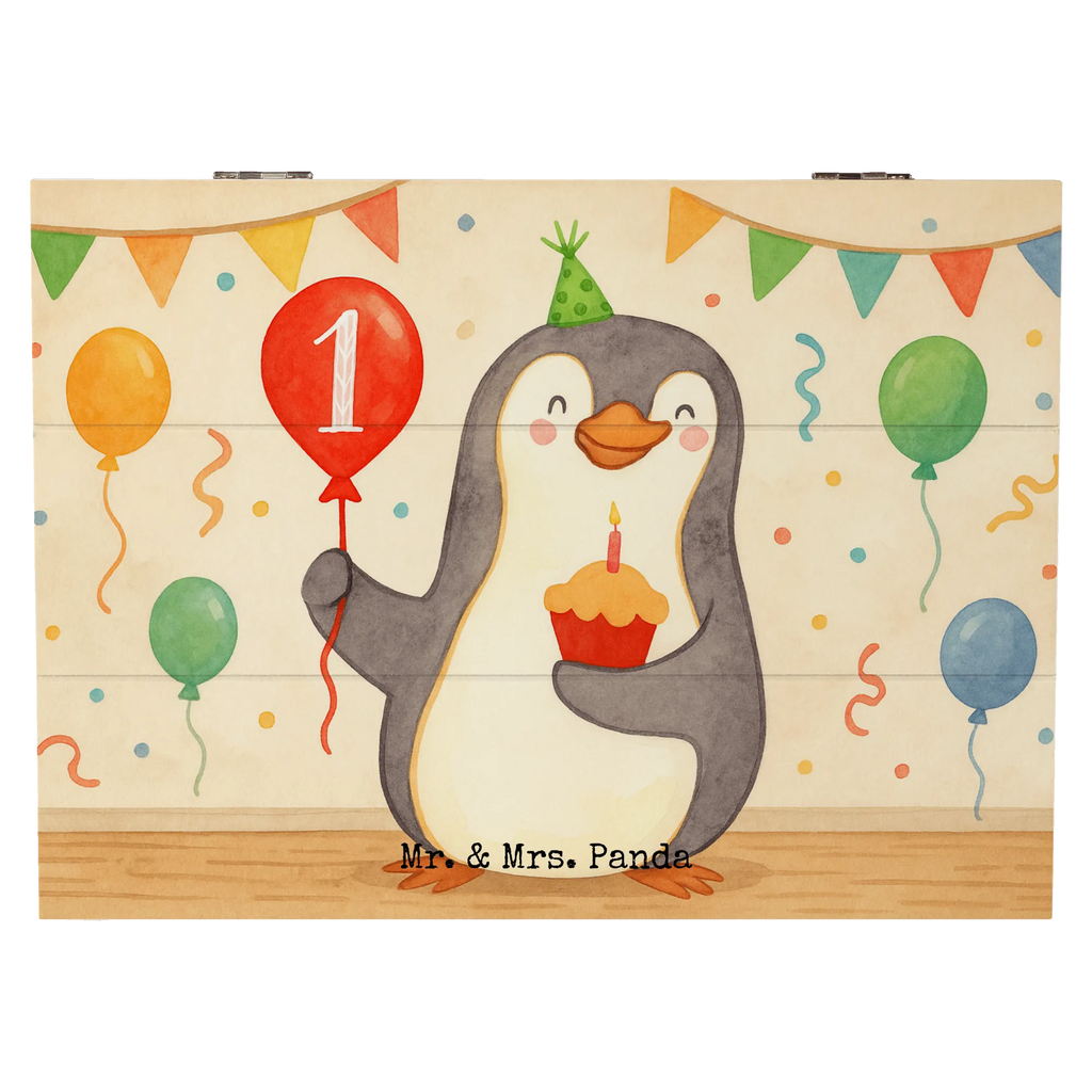 Holzkiste 1. Geburtstag Pinguin Luftballon Design Schatulle, Truhe, Erinnerungskiste, Kiste, Schatzkiste, Holzkiste, Erinnerungsbox, Geschenkdose, Geschenkbox, Aufbewahrungsbox, Dekokiste, XXL, Geburtstag, Geburtstagsgeschenk, Geschenk, Pinguin, Geburtstagsfeier, Happy Birthday, Geburtstage