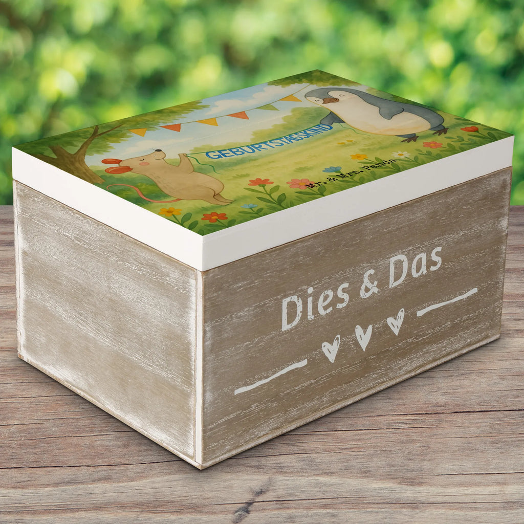 Holzkiste Maus Pinguin Geburtstag Design Schatzkiste, Erinnerungsbox, Geschenkdose, Truhe, Aufbewahrungsbox, XXL, Geschenkbox, Erinnerungskiste, Kiste, Holzkiste, Dekokiste, Schatulle, Geburtstag, Geburtstagsgeschenk, Geschenk, Geburtstagsfeier, Pinguin, Happy Birthday, Geburtstage, Maus