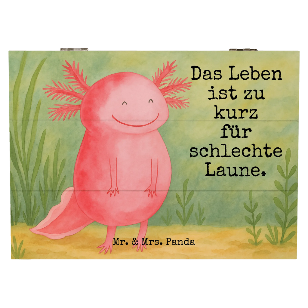 Holzkiste Axolotl Glücklich Design Erinnerungsbox, Geschenkdose, Holzkiste, Schatulle, Erinnerungskiste, Dekokiste, Aufbewahrungsbox, Kiste, XXL, Schatzkiste, Truhe, Geschenkbox, Axolotl, Molch, Lurche, Lurch, Motivation, Axolot, Schwanzlurch, gute Laune