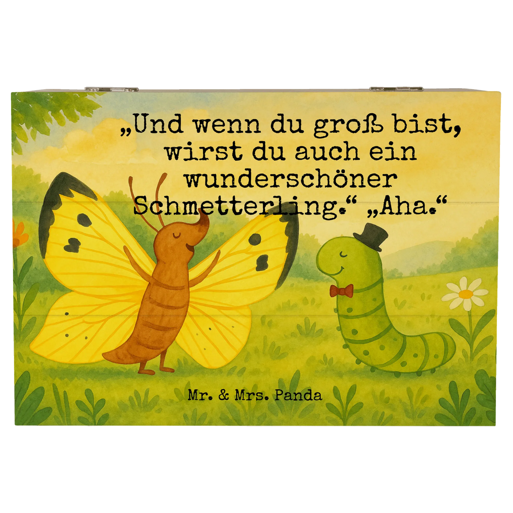 Wooden chest Caterpillar butterfly Design Dekokiste, Erinnerungsbox, Erinnerungskiste, XXL, Schatulle, Truhe, Geschenkdose, Aufbewahrungsbox, Kiste, Holzkiste, Schatzkiste, Geschenkbox, Tiermotive, Gute Laune, lustige Sprüche, Tiere, Hütchen, Hut, Erwachsen werden, Entwicklung, Kokon, Schönheit, Schmetterling, Raupe, Zitronenfalter, Aufwachsen