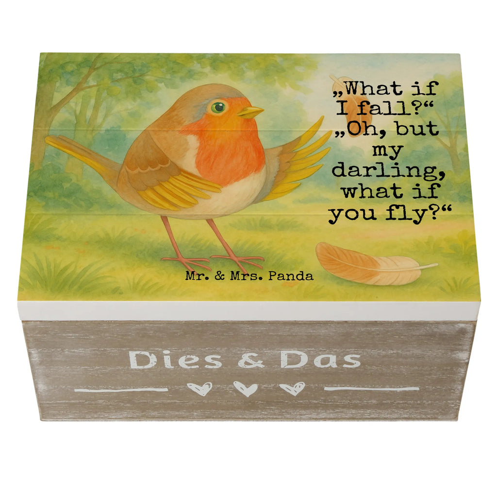 Holzkiste Rotkehlchen Federn Design Holzkiste, Geschenkdose, Erinnerungsbox, Aufbewahrungsbox, Schatzkiste, Geschenkbox, Kiste, Dekokiste, Truhe, Erinnerungskiste, XXL, Schatulle, Tiermotive, Gute Laune, lustige Sprüche, Tiere, Motivation Sprüche, Motivationsbilder, What if i fall, Rotkehlchen, Spruch Motivation, Vogel, fliegen, Spruch Mut