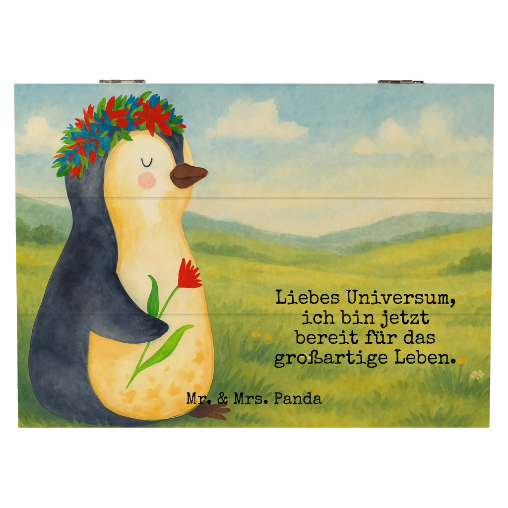 Wooden chest Penguin Flower Design Geschenkdose, Schatulle, Holzkiste, Dekokiste, Schatzkiste, Aufbewahrungsbox, XXL, Geschenkbox, Truhe, Kiste, Erinnerungsbox, Erinnerungskiste, Pinguin, Geschenkidee, Leben, Motivation, Blumenkranz, Lebenslust, Wünsche, Liebeskummer, Universum, Pinguine, Ziele, Lebensziele