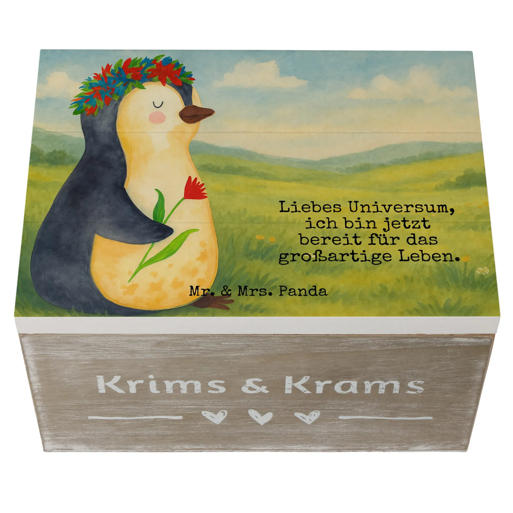 Wooden chest Penguin Flower Design Geschenkdose, Schatulle, Holzkiste, Dekokiste, Schatzkiste, Aufbewahrungsbox, XXL, Geschenkbox, Truhe, Kiste, Erinnerungsbox, Erinnerungskiste, Pinguin, Geschenkidee, Leben, Motivation, Blumenkranz, Lebenslust, Wünsche, Liebeskummer, Universum, Pinguine, Ziele, Lebensziele