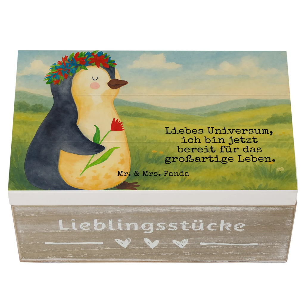 Wooden chest Penguin Flower Design Geschenkdose, Schatulle, Holzkiste, Dekokiste, Schatzkiste, Aufbewahrungsbox, XXL, Geschenkbox, Truhe, Kiste, Erinnerungsbox, Erinnerungskiste, Pinguin, Geschenkidee, Leben, Motivation, Blumenkranz, Lebenslust, Wünsche, Liebeskummer, Universum, Pinguine, Ziele, Lebensziele