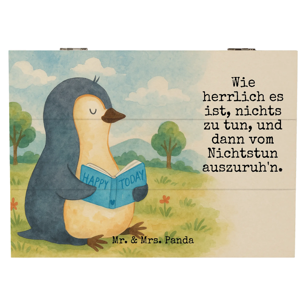 Wooden chest Penguin A book Design Geschenkdose, Erinnerungskiste, XXL, Aufbewahrungsbox, Kiste, Truhe, Geschenkbox, Erinnerungsbox, Holzkiste, Dekokiste, Schatulle, Schatzkiste, Pinguin, Faulenzen, Freizeit, Urlaub, Pinguine, Lesen, Nichtstun, Ferien, Bücherwurm, Buch