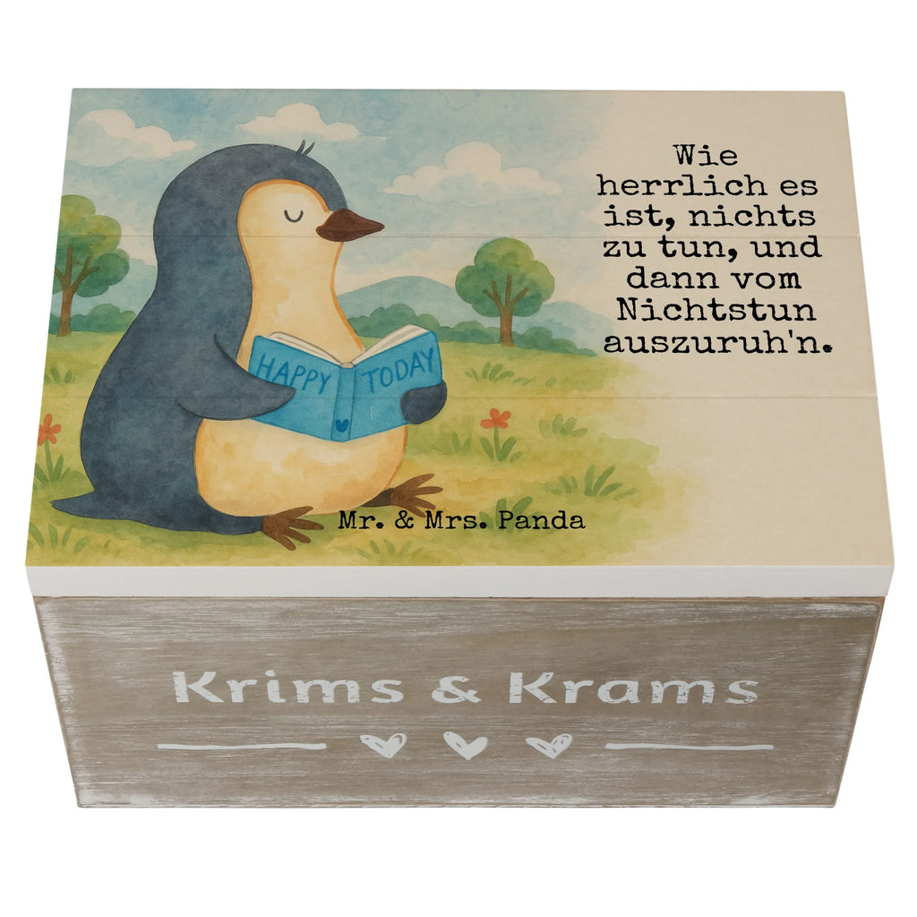 Wooden chest Penguin A book Design Geschenkdose, Erinnerungskiste, XXL, Aufbewahrungsbox, Kiste, Truhe, Geschenkbox, Erinnerungsbox, Holzkiste, Dekokiste, Schatulle, Schatzkiste, Pinguin, Faulenzen, Freizeit, Urlaub, Pinguine, Lesen, Nichtstun, Ferien, Bücherwurm, Buch