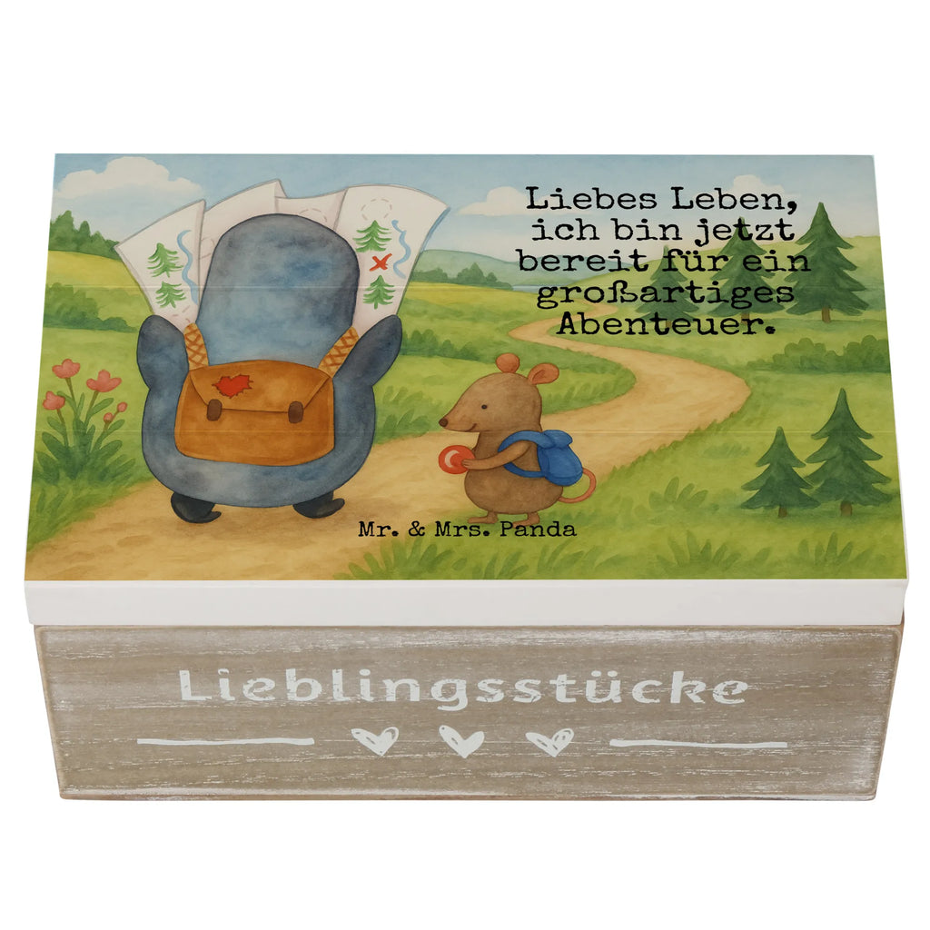 Holzkiste Pinguin & Maus Wanderer Design Geschenkdose, Erinnerungsbox, Schatulle, Kiste, Dekokiste, Aufbewahrungsbox, Geschenkbox, Truhe, Holzkiste, Erinnerungskiste, XXL, Schatzkiste, Pinguin, Ausflug, Wanderlust, Abenteurer, wandern, Roadtrip, Abenteuer, Pinguine
