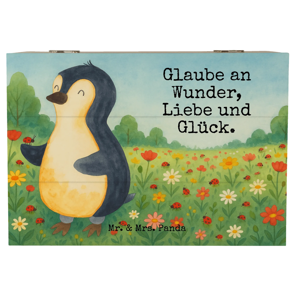 Holzkiste Pinguin Marienkäfer Design Geschenkbox, Geschenkdose, Erinnerungskiste, Schatulle, Aufbewahrungsbox, Erinnerungsbox, Truhe, Kiste, Schatzkiste, Dekokiste, Holzkiste, XXL, Pinguin, Lebensfreude, Marienkäfer, Wunder, Freude, Pinguine, Glück, Liebe