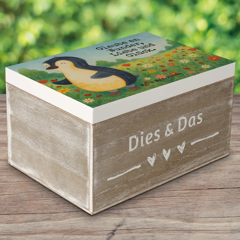 Holzkiste Pinguin Marienkäfer Design Geschenkbox, Geschenkdose, Erinnerungskiste, Schatulle, Aufbewahrungsbox, Erinnerungsbox, Truhe, Kiste, Schatzkiste, Dekokiste, Holzkiste, XXL, Pinguin, Lebensfreude, Marienkäfer, Wunder, Freude, Pinguine, Glück, Liebe