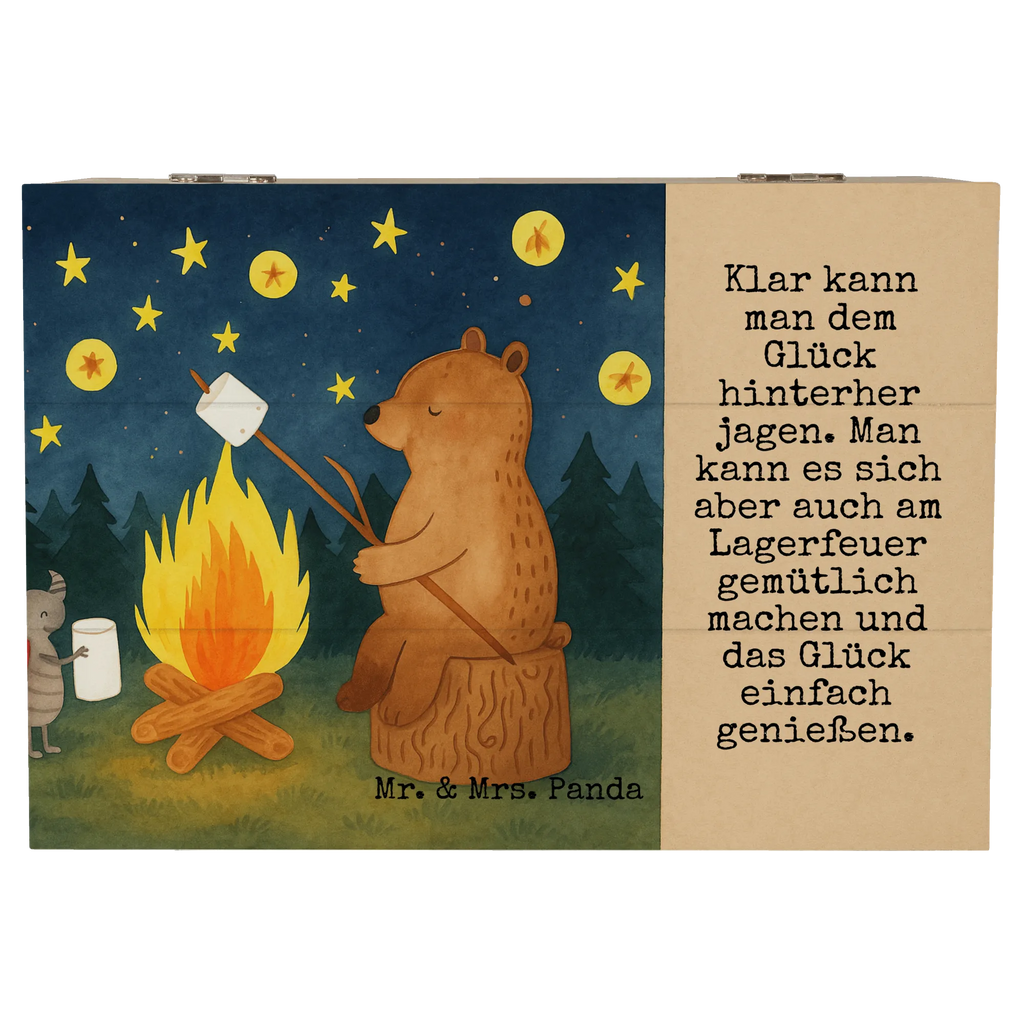 Holzkiste Bär & Marienkäfer Lagerfeuer Design Geschenkbox, Schatzkiste, Truhe, Geschenkdose, Holzkiste, Dekokiste, Erinnerungskiste, Aufbewahrungsbox, Erinnerungsbox, XXL, Kiste, Schatulle, Bär, Teddy, Teddybär, Lagerfeuer
