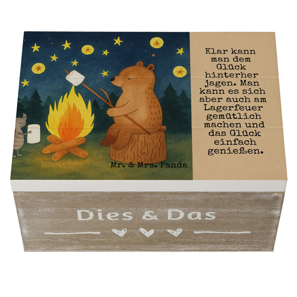 Holzkiste Bär & Marienkäfer Lagerfeuer Design Geschenkbox, Schatzkiste, Truhe, Geschenkdose, Holzkiste, Dekokiste, Erinnerungskiste, Aufbewahrungsbox, Erinnerungsbox, XXL, Kiste, Schatulle, Bär, Teddy, Teddybär, Lagerfeuer