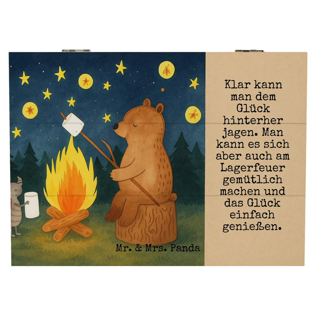 Holzkiste Bär & Marienkäfer Lagerfeuer Design Geschenkbox, Schatzkiste, Truhe, Geschenkdose, Holzkiste, Dekokiste, Erinnerungskiste, Aufbewahrungsbox, Erinnerungsbox, XXL, Kiste, Schatulle, Bär, Teddy, Teddybär, Lagerfeuer