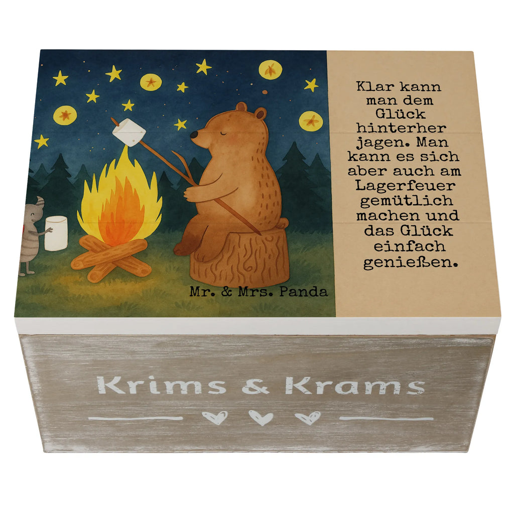 Holzkiste Bär & Marienkäfer Lagerfeuer Design Geschenkbox, Schatzkiste, Truhe, Geschenkdose, Holzkiste, Dekokiste, Erinnerungskiste, Aufbewahrungsbox, Erinnerungsbox, XXL, Kiste, Schatulle, Bär, Teddy, Teddybär, Lagerfeuer