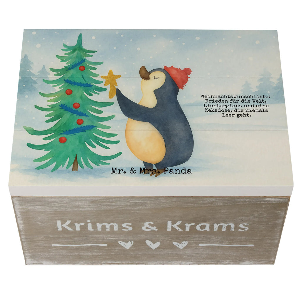 Holzkiste Pinguin Weihnachtsbaum Design Erinnerungskiste, Aufbewahrungsbox, Truhe, Geschenkdose, Dekokiste, Geschenkbox, Kiste, Schatzkiste, Schatulle, XXL, Holzkiste, Erinnerungsbox, Winter, Weihnachten, Weihnachtsdeko, Nikolaus, Advent, Heiligabend, Wintermotiv, Pinguin
