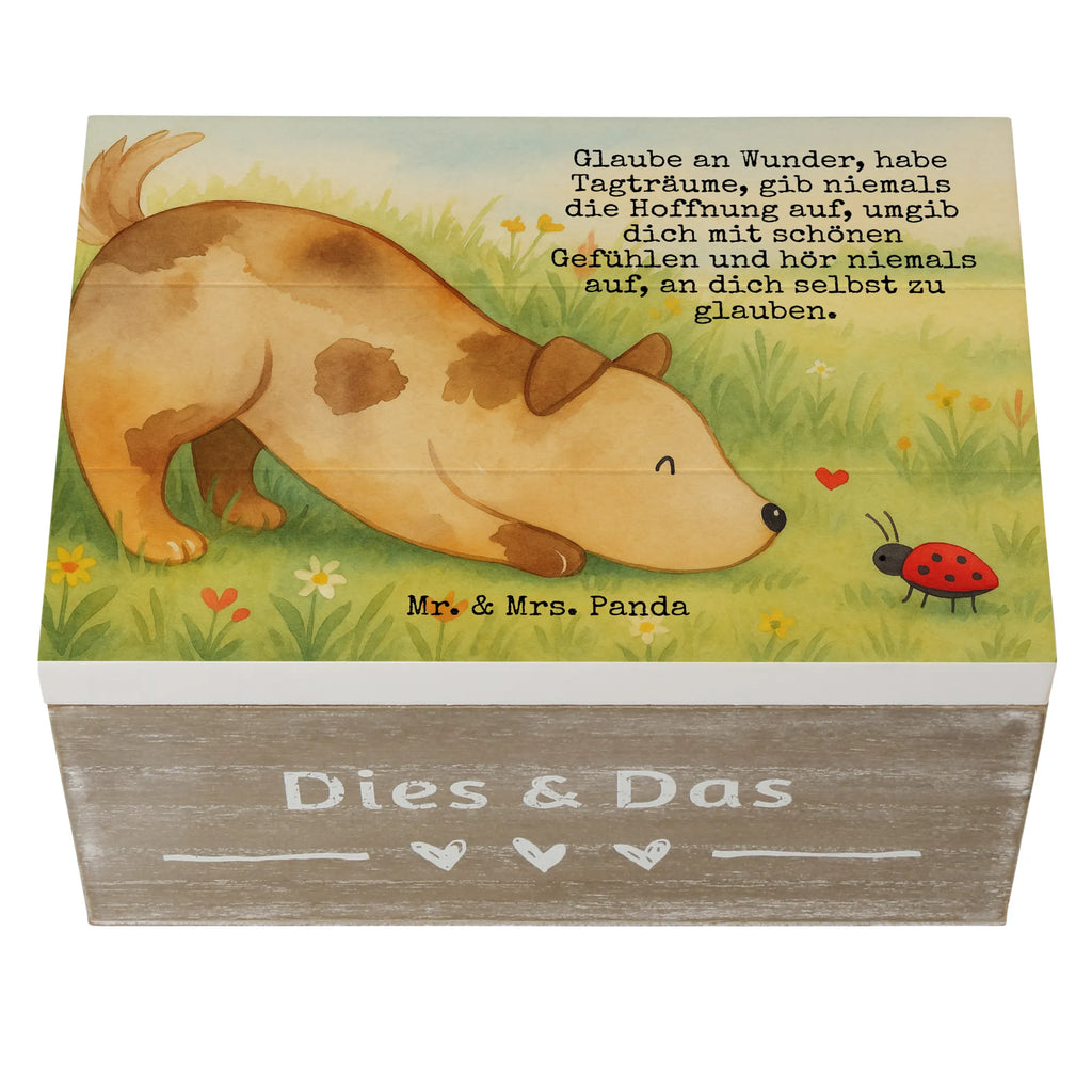 Holzkiste Hund Marienkäfer Design Geschenkbox, Kiste, Schatulle, Truhe, Schatzkiste, XXL, Holzkiste, Geschenkdose, Aufbewahrungsbox, Dekokiste, Erinnerungskiste, Erinnerungsbox, Hund, Hundemotiv, Haustier, Hunderasse, Tierliebhaber, Hundebesitzer, Sprüche, Hunde, Hundespruch, Mischlinghund, Mischling, Marienkäfer