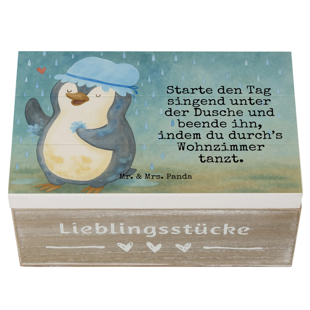 Wooden chest Penguin have a shower Design Schatzkiste, Aufbewahrungsbox, Geschenkdose, Dekokiste, Erinnerungsbox, Erinnerungskiste, Holzkiste, Schatulle, XXL, Truhe, Geschenkbox, Kiste, Pinguin, Motivation, Neustart, Neuanfang, duschen, Lebensmotto, Dusche, glücklich sein, Pinguine