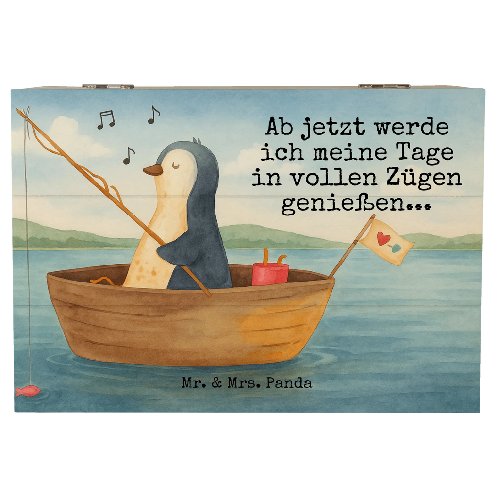 Holzkiste Pinguin Angelboot Design Geschenkbox, Geschenkdose, Dekokiste, Truhe, Erinnerungskiste, Holzkiste, Erinnerungsbox, Kiste, Aufbewahrungsbox, Schatzkiste, XXL, Schatulle, Pinguin, Trennung, Neustart, Pinguine, genießen, Geschenkidee Liebeskummer, Angelboot, Lebenslust, Neuanfang, Motivation, Angeln, Scheidung, Boot, Leben