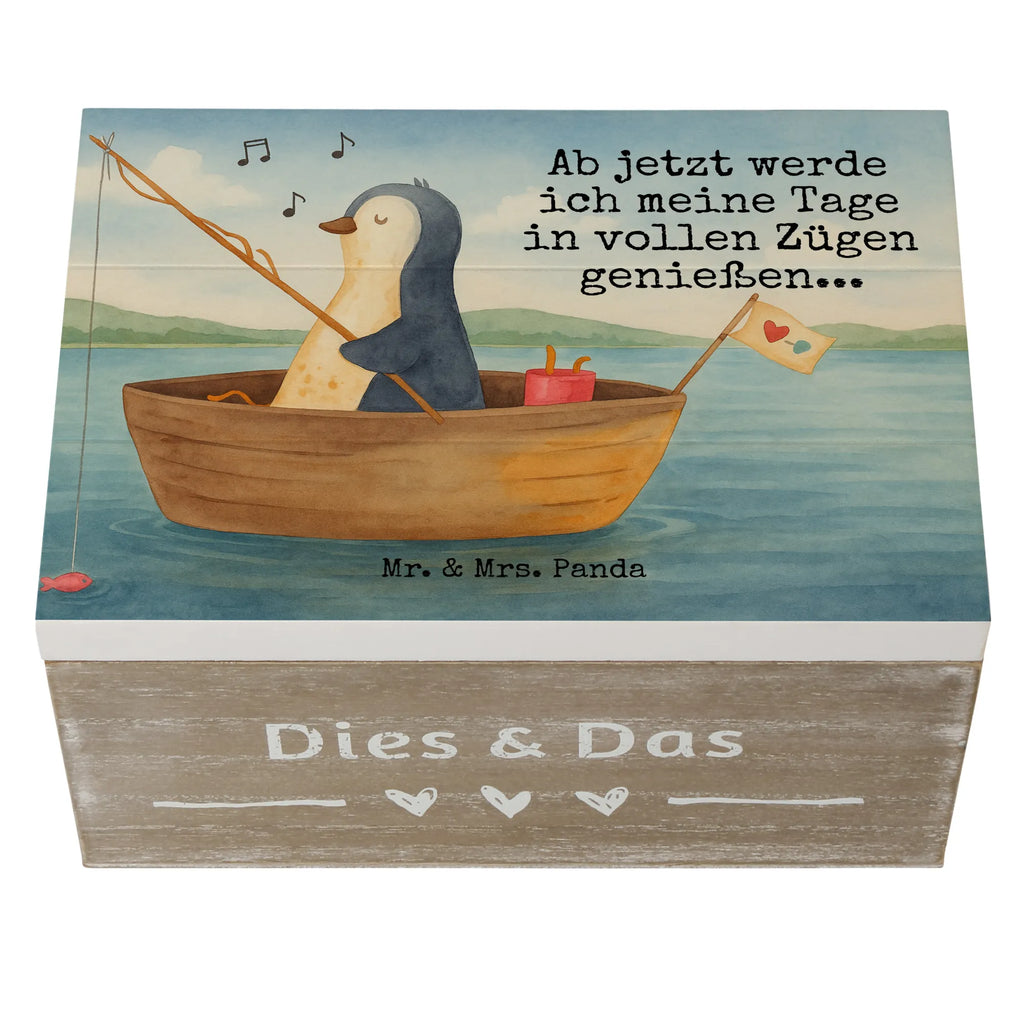 Holzkiste Pinguin Angelboot Design Geschenkbox, Geschenkdose, Dekokiste, Truhe, Erinnerungskiste, Holzkiste, Erinnerungsbox, Kiste, Aufbewahrungsbox, Schatzkiste, XXL, Schatulle, Pinguin, Trennung, Neustart, Pinguine, genießen, Geschenkidee Liebeskummer, Angelboot, Lebenslust, Neuanfang, Motivation, Angeln, Scheidung, Boot, Leben