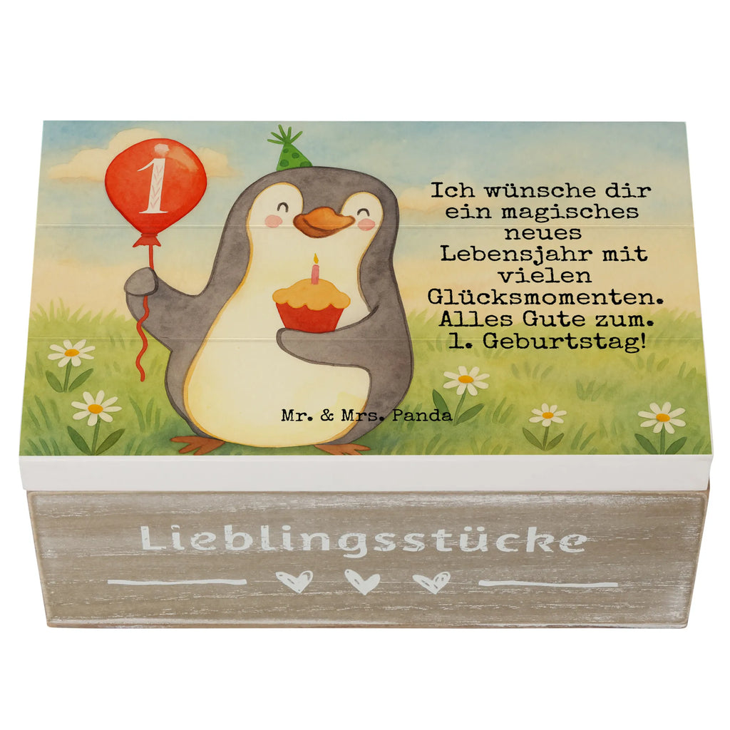 Holzkiste 1. Geburtstag Pinguin Luftballon Design Schatulle, Truhe, Erinnerungskiste, Kiste, Schatzkiste, Holzkiste, Erinnerungsbox, Geschenkdose, Geschenkbox, Aufbewahrungsbox, Dekokiste, XXL, Geburtstag, Geburtstagsgeschenk, Geschenk, Pinguin, Geburtstagsfeier, Happy Birthday, Geburtstage