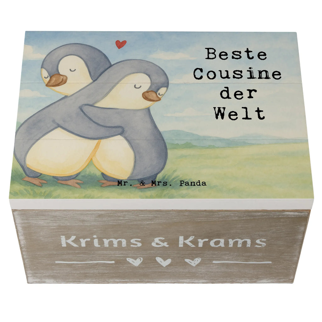 Skrzynia drewniana Pingwin Najlepsza kuzynka na świecie Design Aufbewahrungsbox, Holzkiste, Schatzkiste, Schatulle, Erinnerungsbox, Geschenkdose, Geschenkbox, Erinnerungskiste, Dekokiste, Kiste, XXL, Truhe, für, Dankeschön, Geschenk, Schenken, Geburtstag, Geburtstagsgeschenk, Geschenkidee, Danke, Bedanken, Mitbringsel, Freude machen, Geschenktipp, Familie, Verwandtschaft, Kusine, Cousin, Tochter von Onkel, Tochter von Tante, Cousine, Cousinchen, Kousine