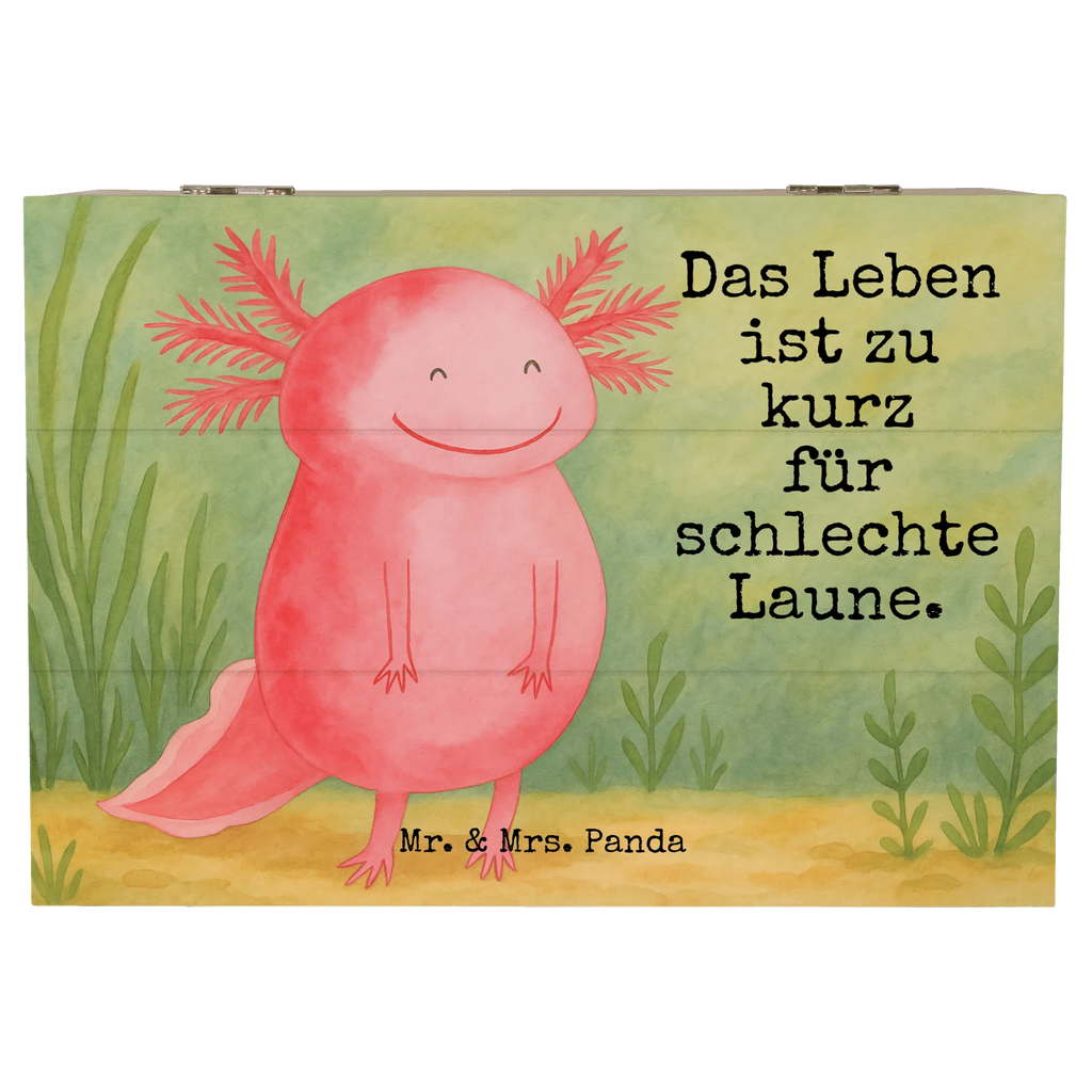 Holzkiste Axolotl Glücklich Design Erinnerungsbox, Geschenkdose, Holzkiste, Schatulle, Erinnerungskiste, Dekokiste, Aufbewahrungsbox, Kiste, XXL, Schatzkiste, Truhe, Geschenkbox, Axolotl, Molch, Lurche, Lurch, Motivation, Axolot, Schwanzlurch, gute Laune