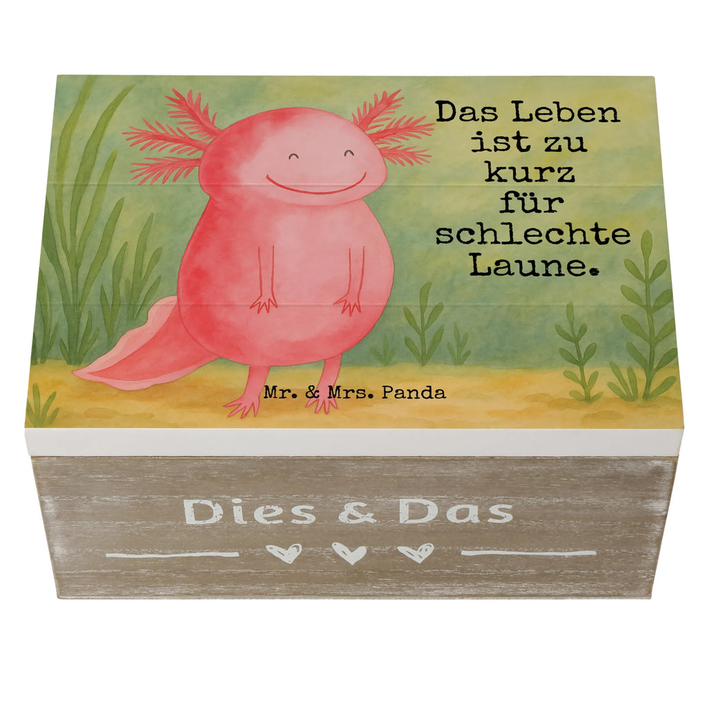 Holzkiste Axolotl Glücklich Design Erinnerungsbox, Geschenkdose, Holzkiste, Schatulle, Erinnerungskiste, Dekokiste, Aufbewahrungsbox, Kiste, XXL, Schatzkiste, Truhe, Geschenkbox, Axolotl, Molch, Lurche, Lurch, Motivation, Axolot, Schwanzlurch, gute Laune