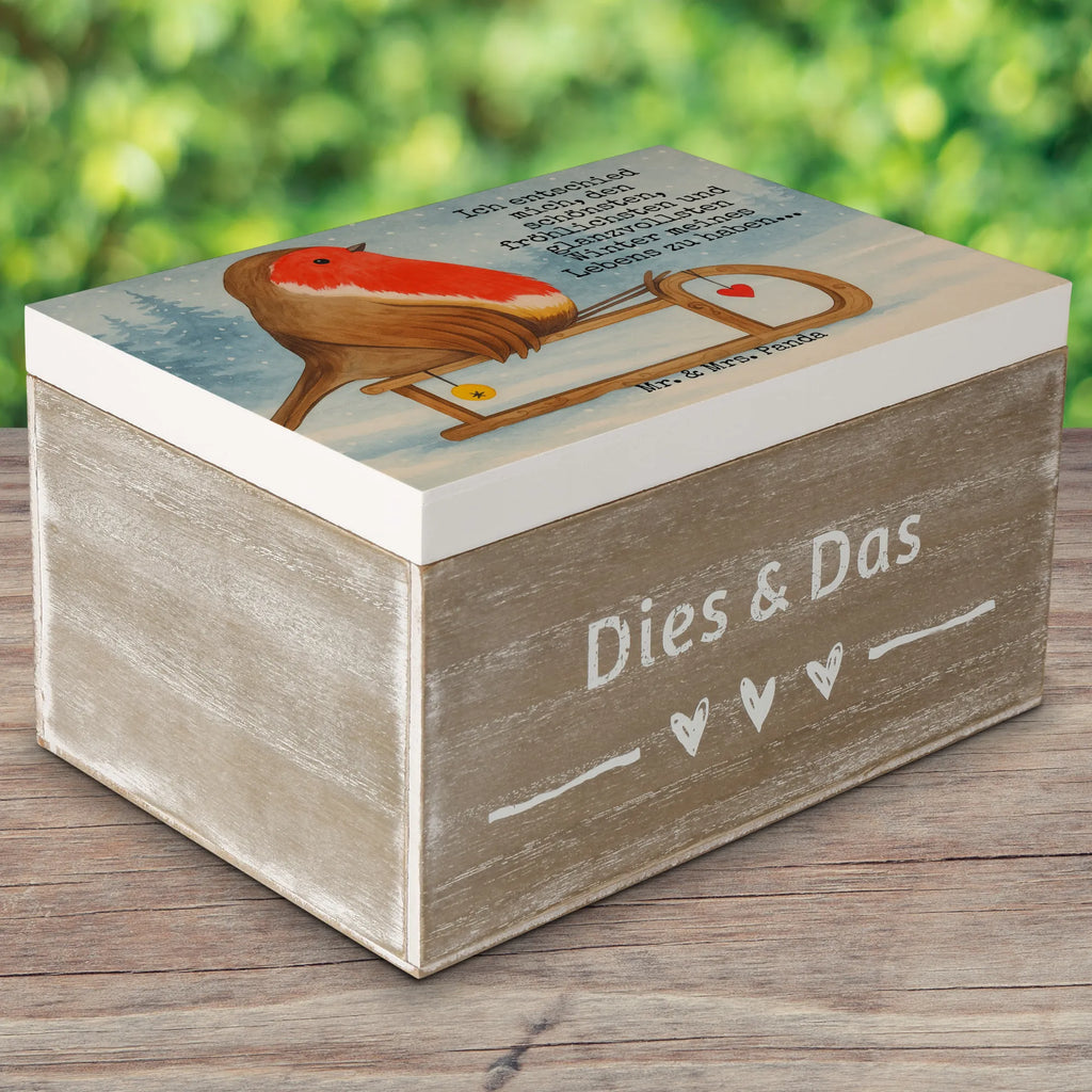 Holzkiste Rotkehlchen Schlitten Design Geschenkbox, Kiste, Dekokiste, Geschenkdose, Erinnerungsbox, Schatzkiste, XXL, Aufbewahrungsbox, Holzkiste, Erinnerungskiste, Truhe, Schatulle, Winter, Weihnachten, Weihnachtsdeko, Nikolaus, Advent, Heiligabend, Wintermotiv, Vogel, Schlitten
