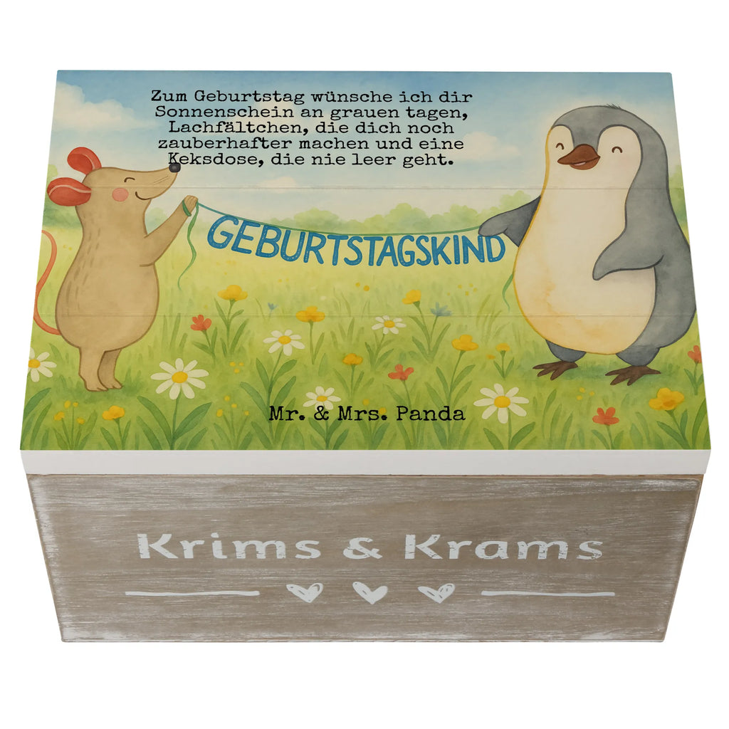 Holzkiste Maus Pinguin Geburtstag Design Schatzkiste, Erinnerungsbox, Geschenkdose, Truhe, Aufbewahrungsbox, XXL, Geschenkbox, Erinnerungskiste, Kiste, Holzkiste, Dekokiste, Schatulle, Geburtstag, Geburtstagsgeschenk, Geschenk, Geburtstagsfeier, Pinguin, Happy Birthday, Geburtstage, Maus
