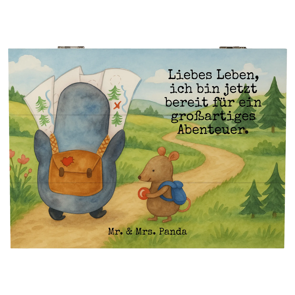 Holzkiste Pinguin & Maus Wanderer Design Geschenkdose, Erinnerungsbox, Schatulle, Kiste, Dekokiste, Aufbewahrungsbox, Geschenkbox, Truhe, Holzkiste, Erinnerungskiste, XXL, Schatzkiste, Pinguin, Ausflug, Wanderlust, Abenteurer, wandern, Roadtrip, Abenteuer, Pinguine
