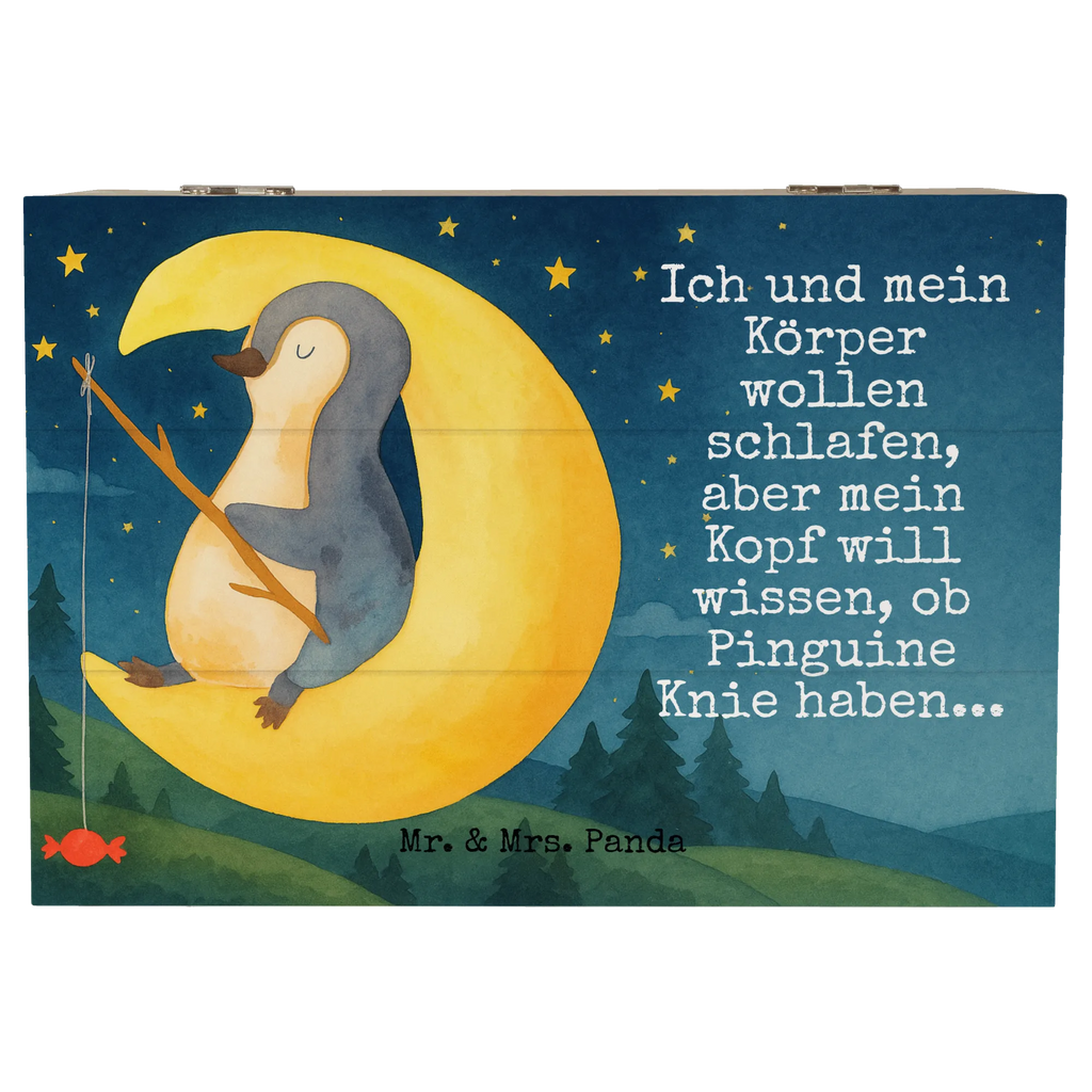 Holzkiste Pinguin Mond Design Geschenkdose, Kiste, Erinnerungskiste, Dekokiste, Schatulle, Truhe, Holzkiste, Aufbewahrungsbox, Erinnerungsbox, Schatzkiste, XXL, Geschenkbox, Pinguin, Einschlafen, Schlafzimmer, schlafen, Spruch, Schlafstörungen, Pinguine, Nachtruhe, Gästezimmer
