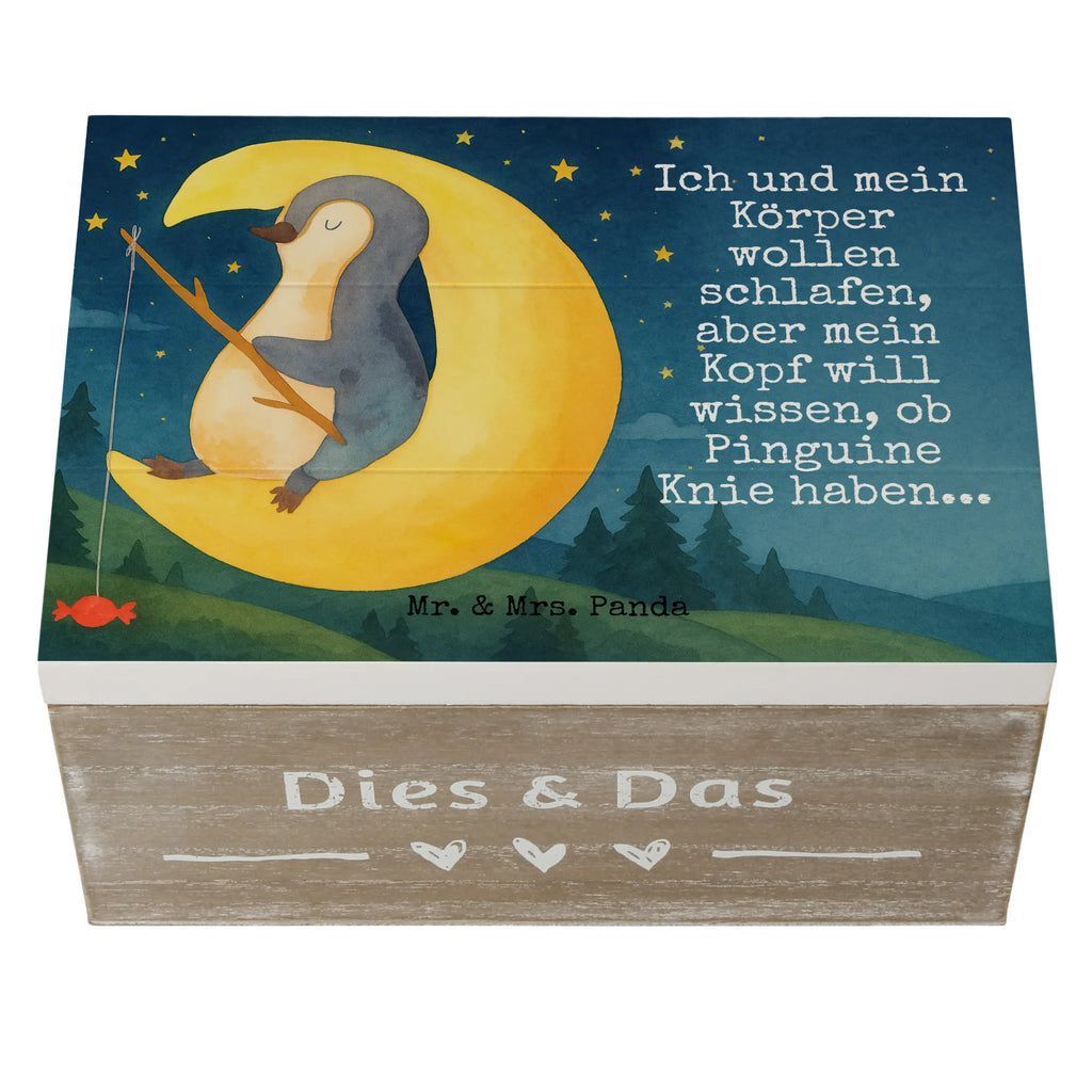 Holzkiste Pinguin Mond Design Geschenkdose, Kiste, Erinnerungskiste, Dekokiste, Schatulle, Truhe, Holzkiste, Aufbewahrungsbox, Erinnerungsbox, Schatzkiste, XXL, Geschenkbox, Pinguin, Einschlafen, Schlafzimmer, schlafen, Spruch, Schlafstörungen, Pinguine, Nachtruhe, Gästezimmer