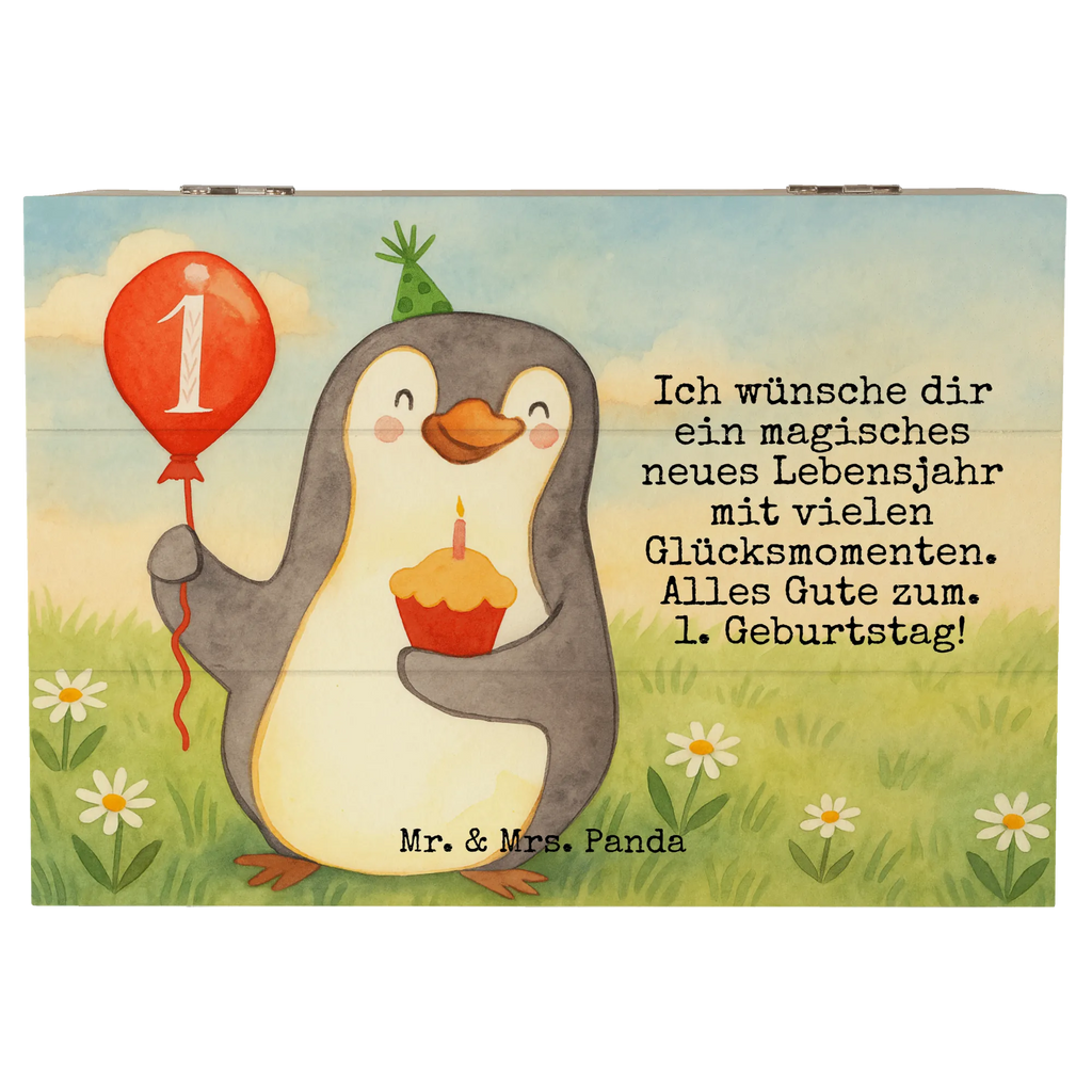 Holzkiste 1. Geburtstag Pinguin Luftballon Design Schatulle, Truhe, Erinnerungskiste, Kiste, Schatzkiste, Holzkiste, Erinnerungsbox, Geschenkdose, Geschenkbox, Aufbewahrungsbox, Dekokiste, XXL, Geburtstag, Geburtstagsgeschenk, Geschenk, Pinguin, Geburtstagsfeier, Happy Birthday, Geburtstage